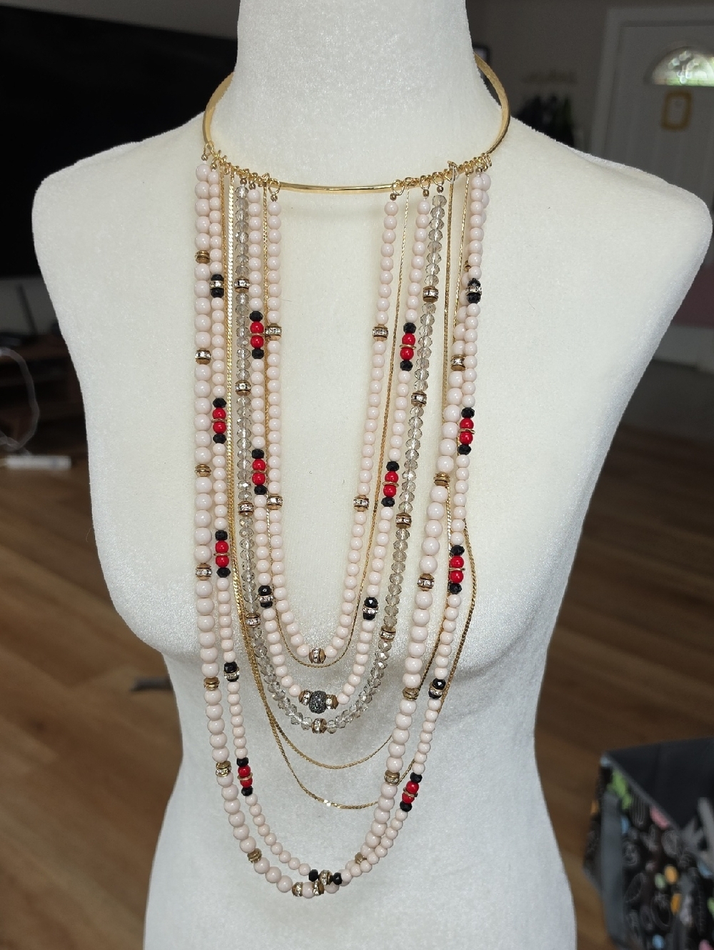 SENSO Pink, Red, Black and Gold Multi-Strand Beaded Necklace